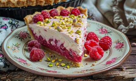 Tarte à la crème de pistache et aux framboises : recette gourmande et facile à réaliser